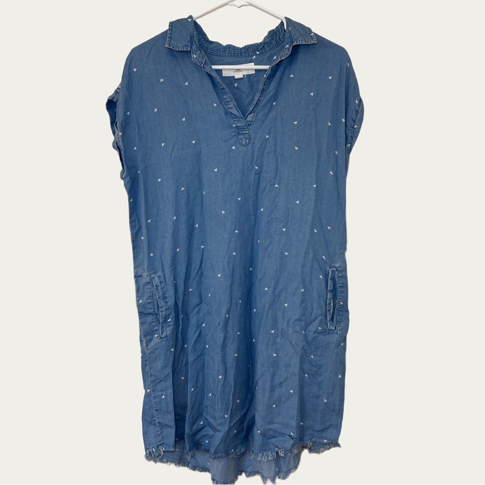 Thread & Supply Tab Sleeve Chambray Raw‎ Hem Blue Midi Dress